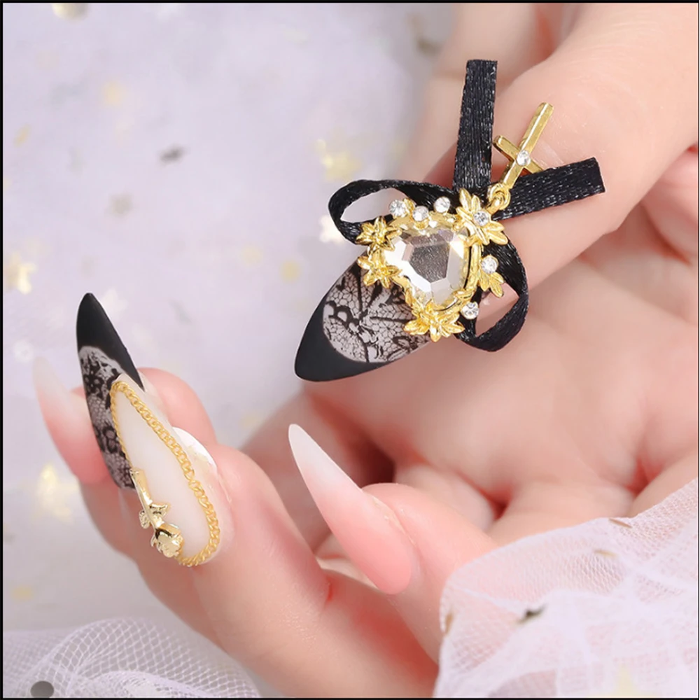 5pcs/com Diablo Gothic Lolita Nail Charms Bowknot (AB, White, Red) Glass Crystal Jewel Christ Cross Nail Art Goth Charms 15*28MM