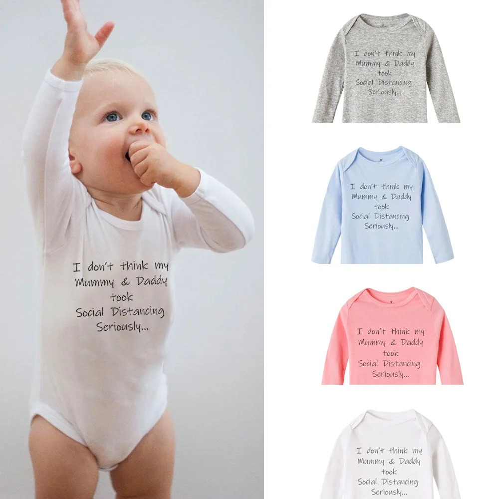 

Social Distancing Baby Announcement Lockdown Baby Bodysuit Toddler Baby Rompers Autumn Long Sleeve Tee Shirts