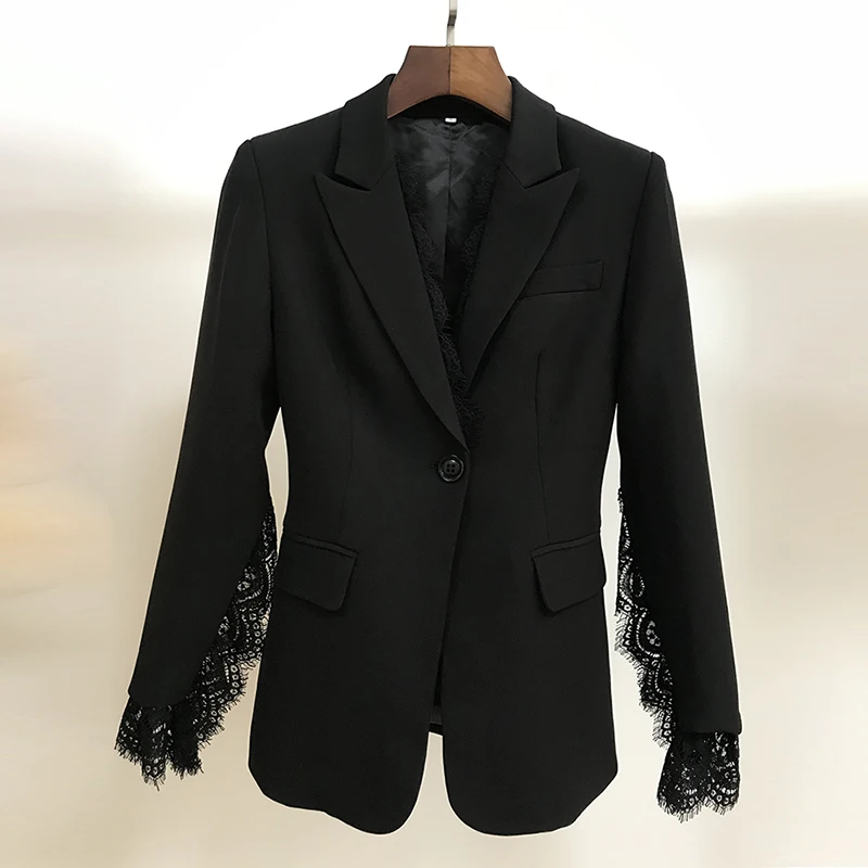 Imagem -06 - Agradável Mais Novo Blazer de Designer Feminino Manga de Fenda Renda Enfeitado Botão Único Blazer Jaqueta Alta Qualidade