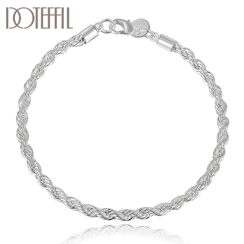 DOTEFFIL 925 Sterling Silver 4mm Water Wave Chain Bracelet For Women Wedding Engagement Party Fashion Jewelry