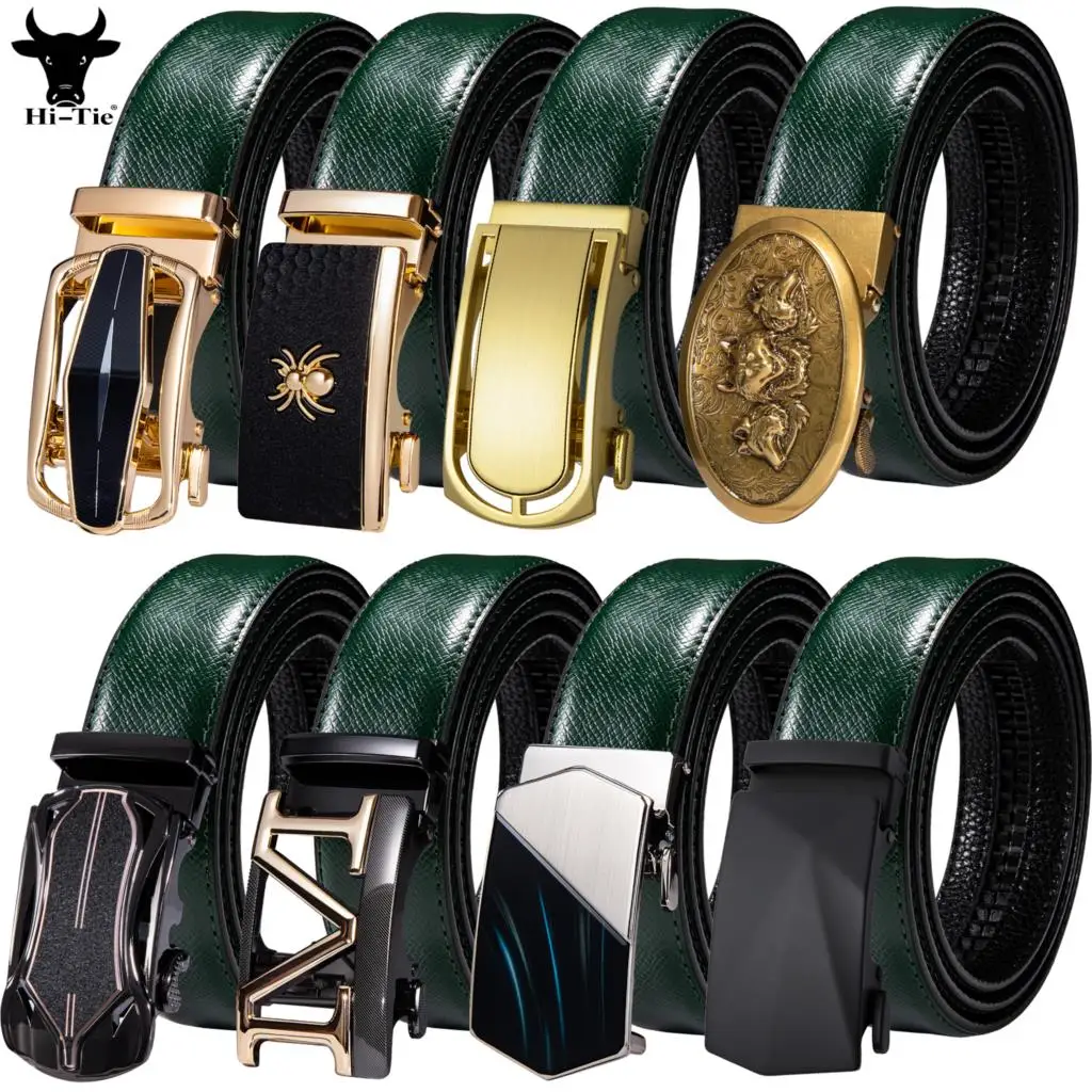 Luxury Green Cow Leather Mens Belts Automatic Buckle Ratchet Waistband High Quality Belt For Men Dress Jeans Cowboy Western Gift