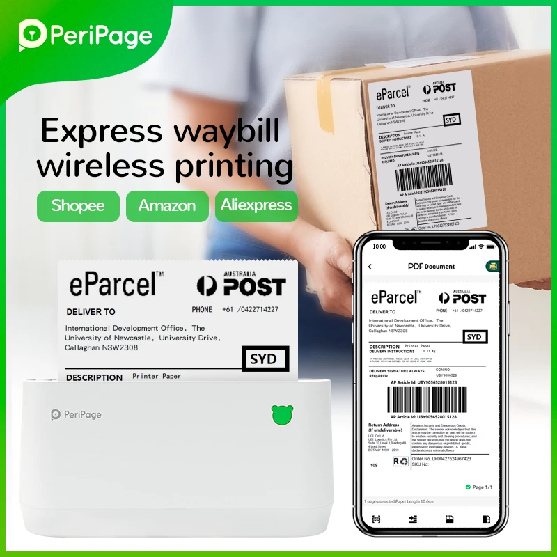 PeriPage Portable Thermal Bluetooth Printer 4"  A9(s) Max  Thermal Photo Label Receipt Sticker Mini Printer