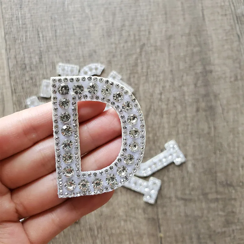 A-Z White Clear Rhinestone Letter Iron-on Patches for Clothing Iron on Clothes English DIY Logo Name Applique Stripes Sticker