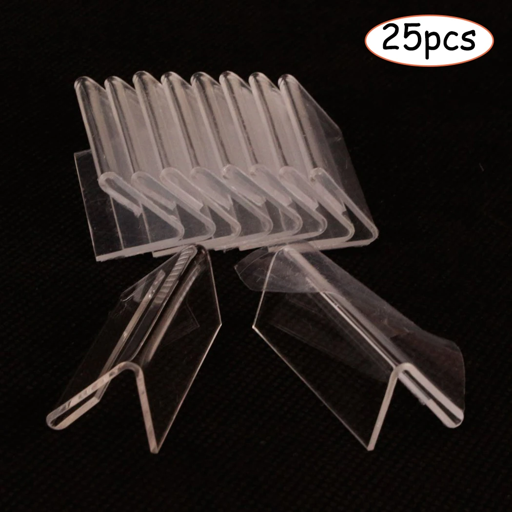 Clear Price Tag Clip Sign Card Holder Stands Poster Racks 25pcs Plastic Mini Label Racks Acrylic Card Display Holder 20x40mm