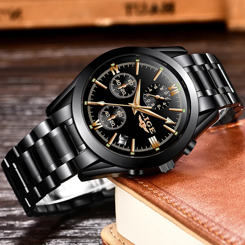 Relogio Masculino LIGE Men Top Luxury Brand Military Sport Watch Men's Quartz Clock Male Full Steel Casual Business gold watch