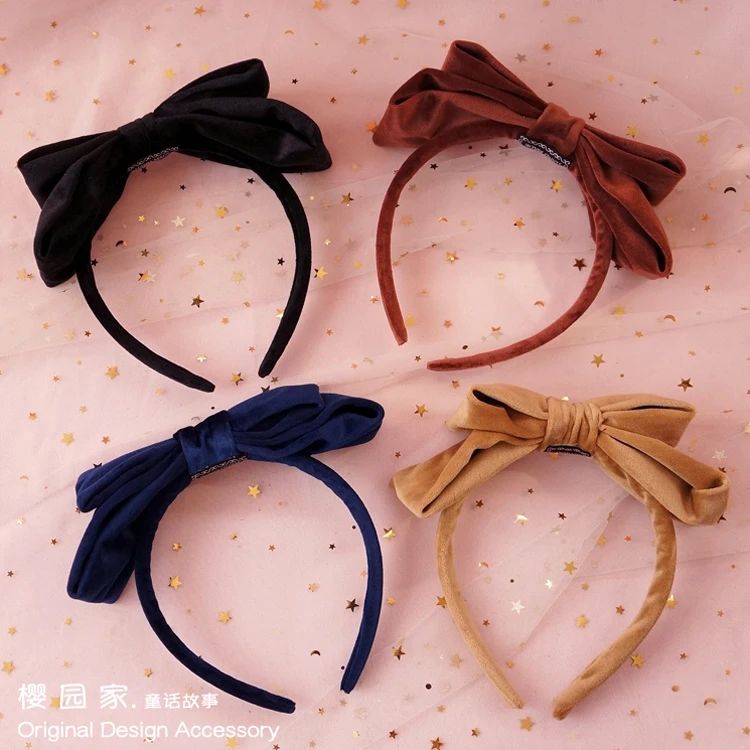 Japanese girl heart velvet double large bow headband sweet headband hair accessories headdress