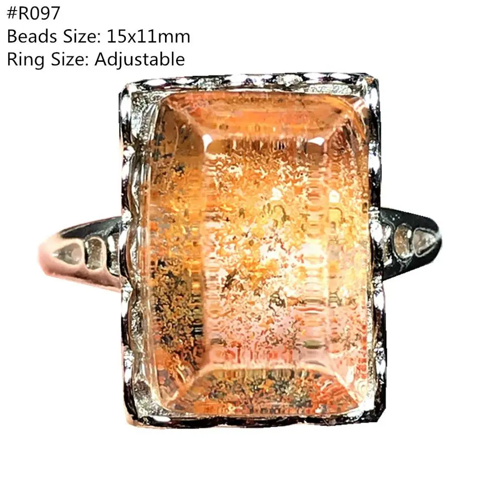 

Top Natural Phantom Quartz Ring Jewelry For Woman Lady Man Crystal Silver Rectangle Beads Love Beauty Adjustable Size Ring AAAAA