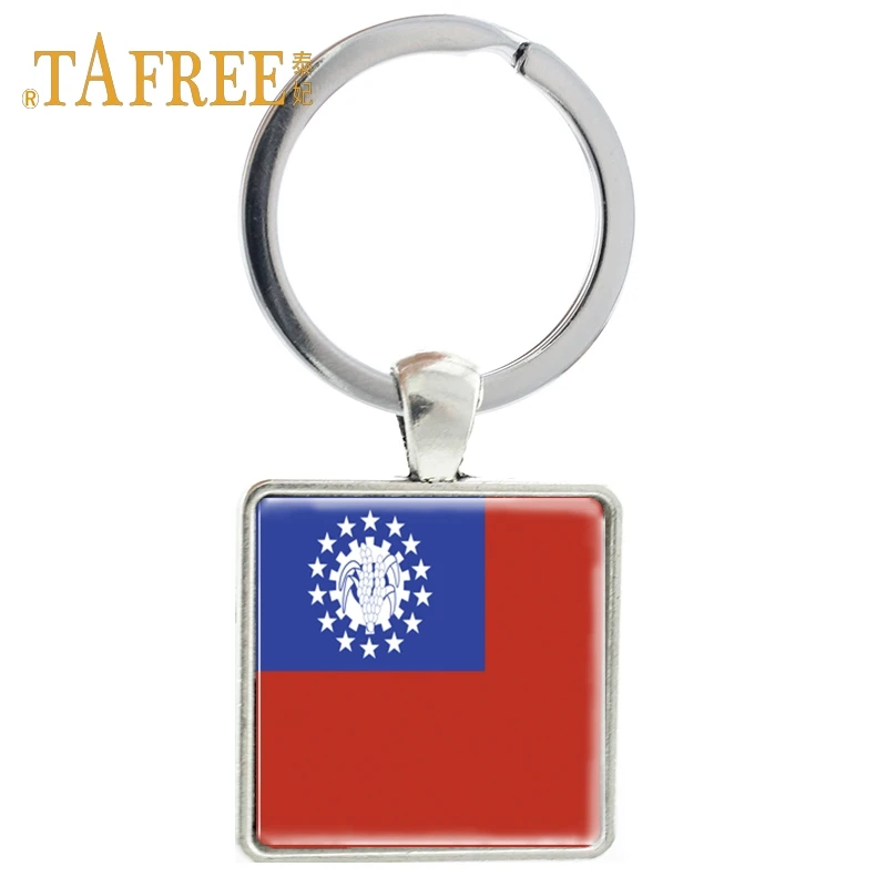 TAFREE Norway flag Square keychain Indonesia  Nepal Burma key holder gift keyring Souvenir key chain jewelry FG67