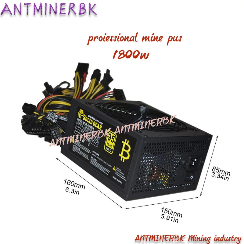 ETH ZCASH Miner-fuente de alimentación para R9 1800 RX 380/390 RX 470/480 6, 570/580 W, con cable de alimentación