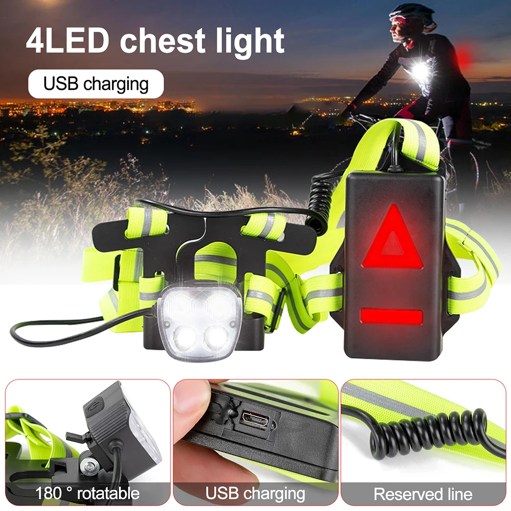 Outdoor Sport LED Night Running Safety Warning Lamp USB Rechargeable Chest Light for Cycling Jogging with Back Light