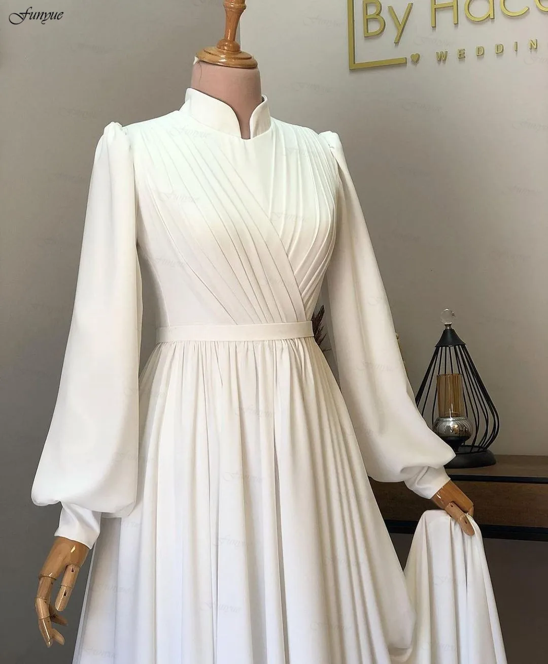 Elegant Ivory Long Sleeves Muslim Wedding Dresses Bridal Gowns Simple Vestido De Novia 2024 A-line Chiffon Bride to be Dress