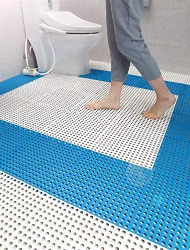 50 Pcs Rubber Floor Mat Bathroom Tile Drain Hole Massage Padded Floor Tile for Swimming Pool Shower Bathroom Deck Yard Garage