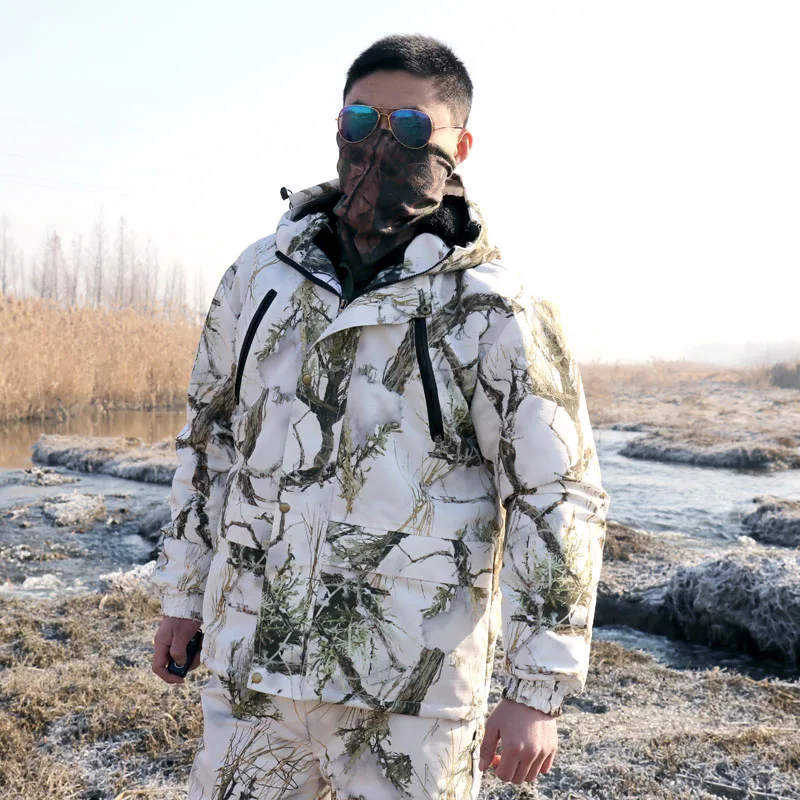 Winter Waterproof Warm Fleece Hunting Camouflage Suit Snow Bionic Camouflage Clothing Ghillie Suits Male