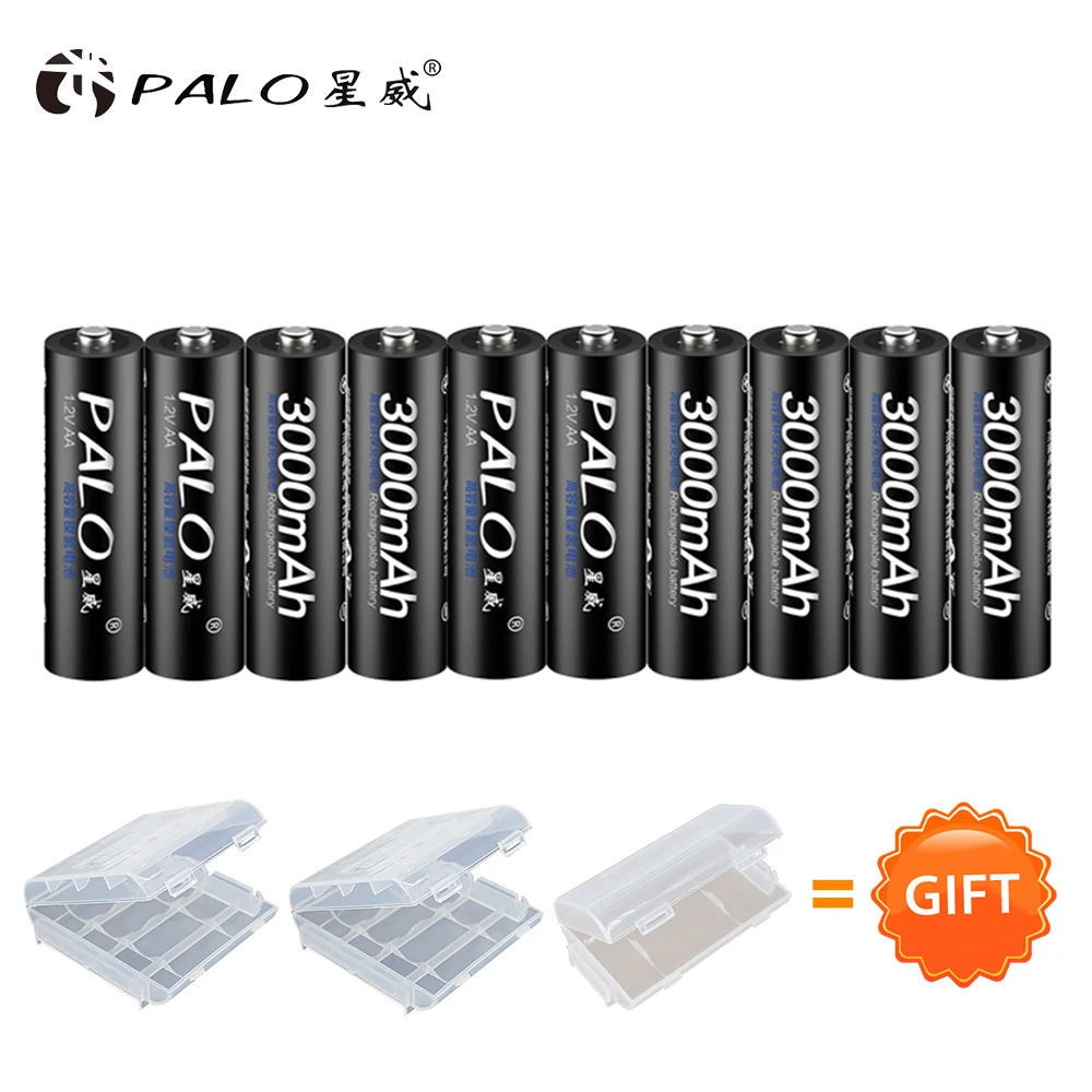 

PALO 100% Original 10pcs high quality Ni-MH 3000mAh AA Rechargeable Batteries 1.2V 2A AA Rechargeable battery for camera toy