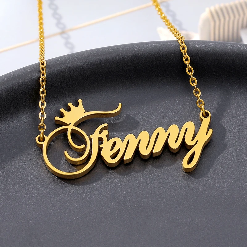 Custom Name Crown Font Necklace For Women Nameplate Personalized Stainless Steel Chain Choker Customized BFF Jewelry Gift