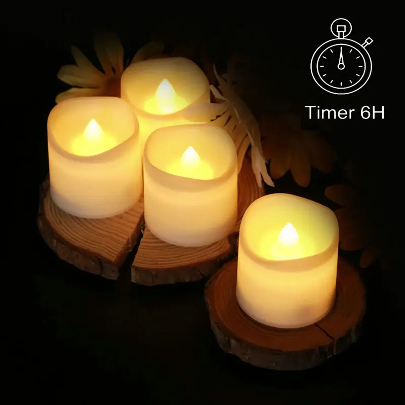 

Battery operated LED Candle Flameless Flicker wavy TeaLight W/Timer(6 hrs On/18 hrs Off) Wedding Xmas Home Bar Decor-Warm white