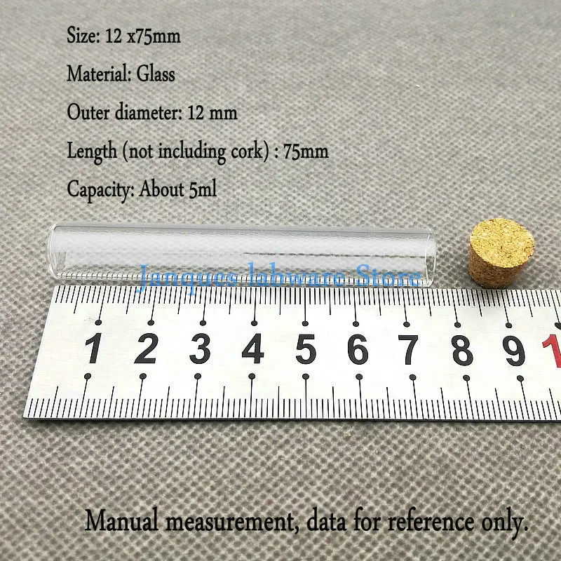 Imagem -05 - Tubo de Teste de Vidro da Parte Inferior Lisa dos Peças 12x75 mm com Rolha da Cortiça Recipiente de Vidro Engrossado do Laboratório da Boca Lisa 24