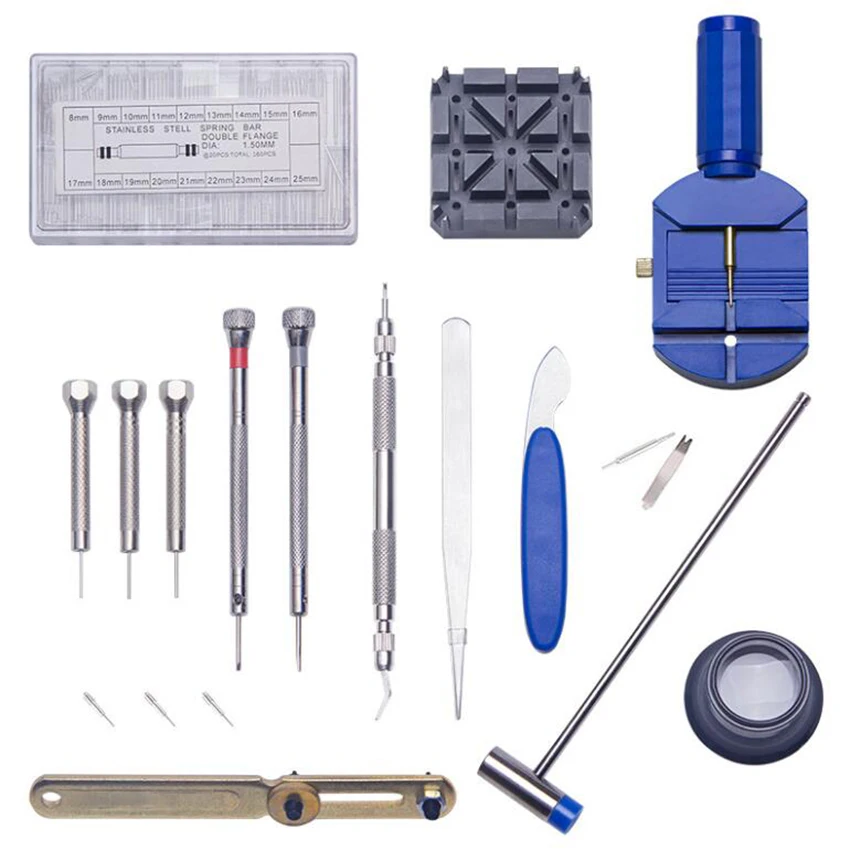 378 pz/set Kit di riparazione dell'orologio professionale, Kit di strumenti di sostituzione della batteria dell'orologio Kit di rimozione del collegamento degli orologi nella custodia per il trasporto