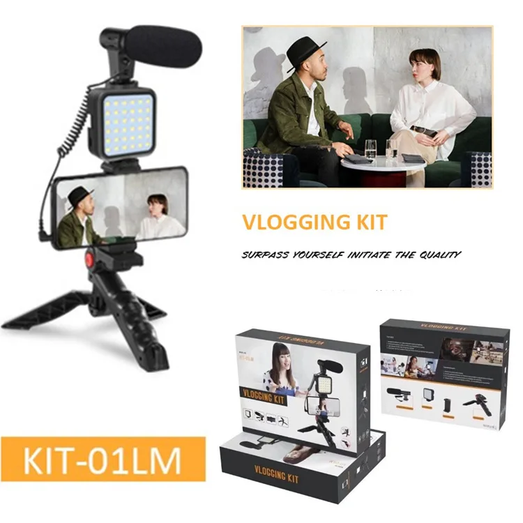 MT01-MT04 DSLR SLR Phone Vlog Tripod Hot Shoe Phone Holder,For Mini Tripod with Remote Control Microphone LED Light