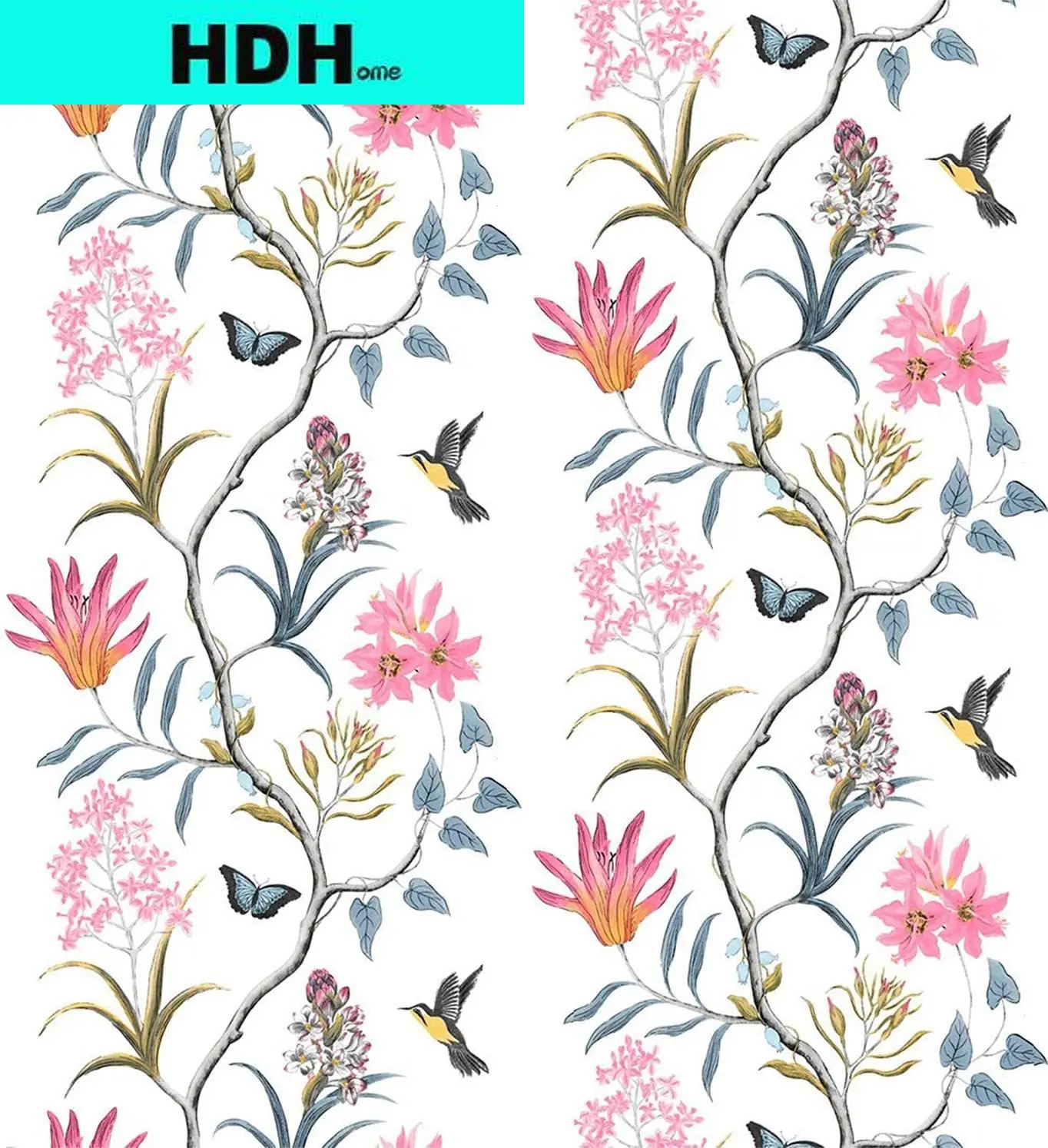 Self Adhesive Floral Bird Wallpaper Modern Pink Flower Wallpaper Living Room Bedroom Kitchen Bathroom Wall Paper Home Decoration