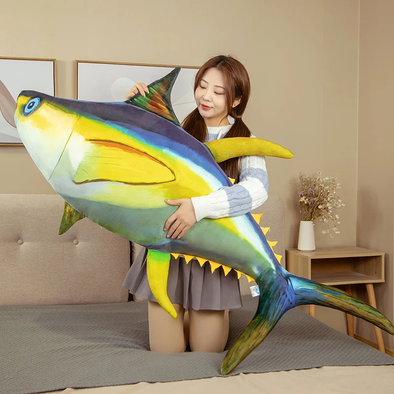 60-125cm Simulation Tuna Plush Toys Real Life Tuna Fish Pillow Creative Stuffed Soft Ocean Toys Sleep Pillow for Kids Boys Gifts