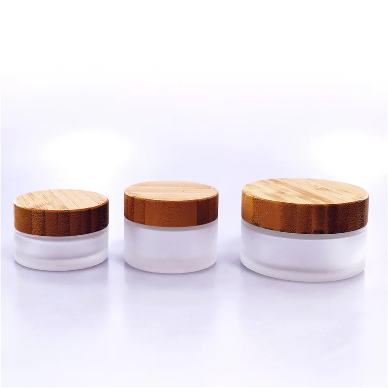 

luxury jars glass jar with bamboo lid Frosted Glass Jar Cosmetic Packaging Container