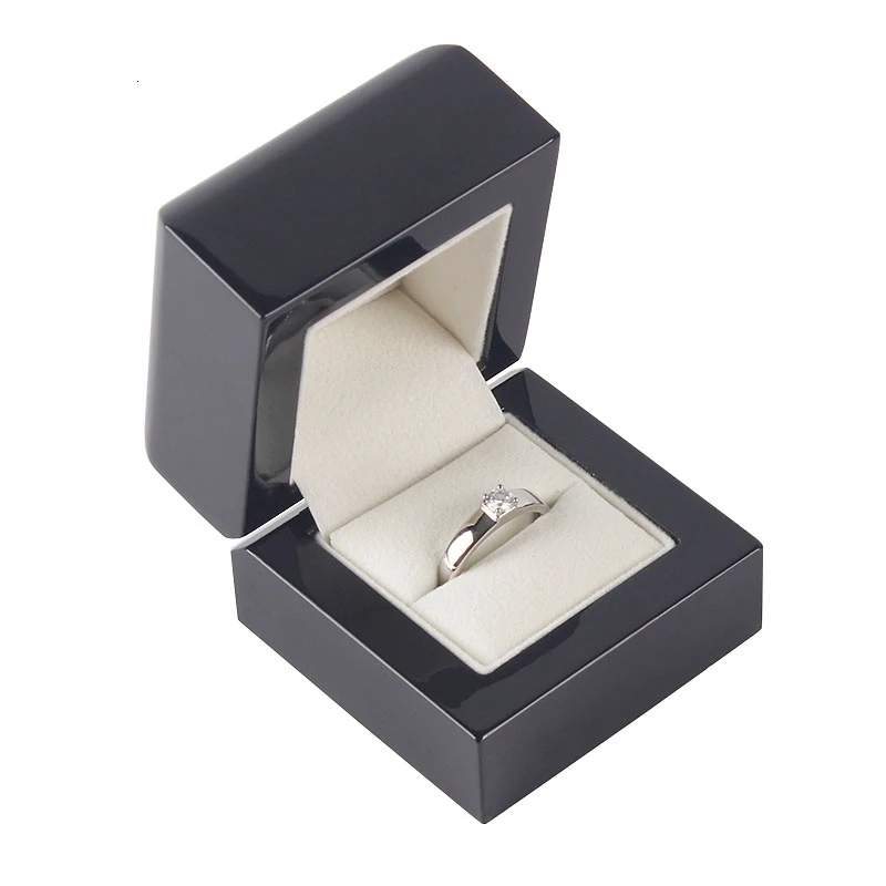 Heißer Verkauf Hochglanz Klavier Lack Finish Holz Hochzeit Ring Ohrringe Schmuck Box Kleine Luxus Schmuck Geschenk Lagerung Display Fall