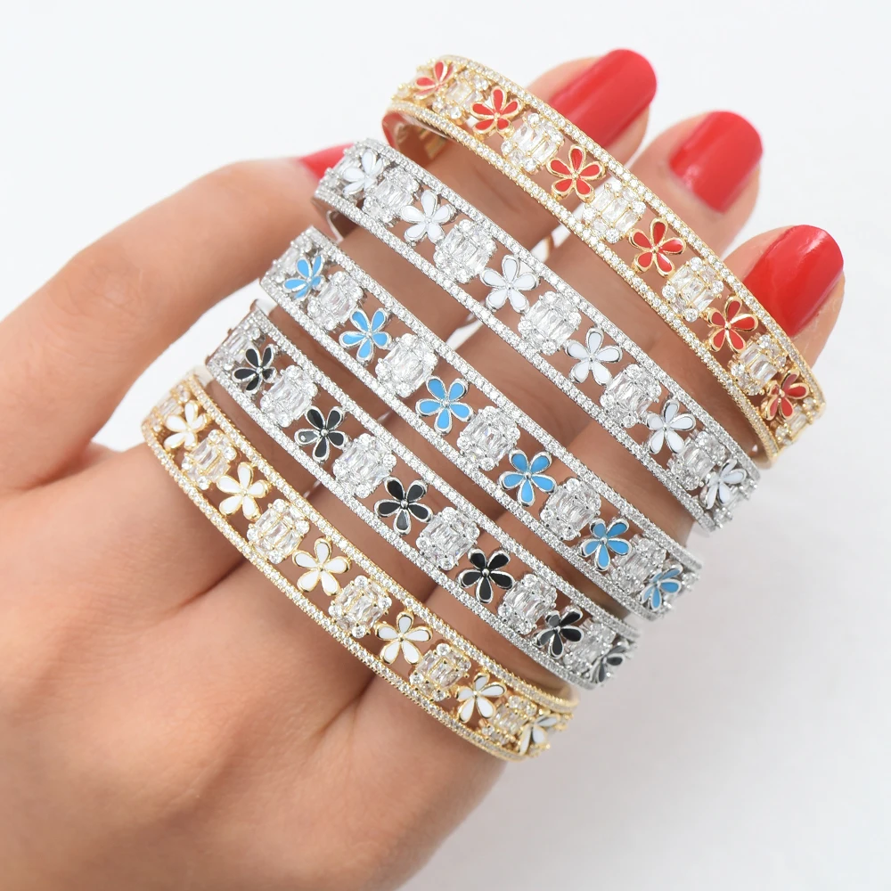 

Bohemia Fine Sweet Flowers 2 PCS Open Bangle Ring Jewelry Set for Women Bridal Wedding Daily Party Fashion Jewelry Set