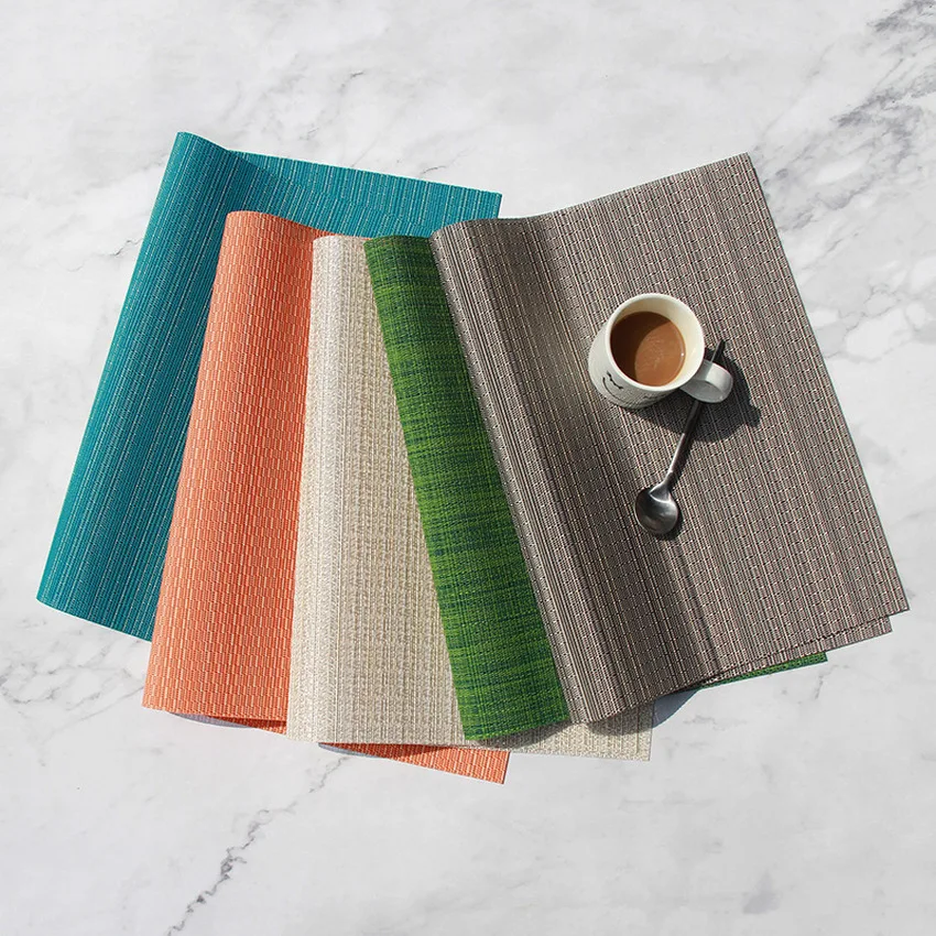 Solid Color 4pcs/Lot PVC Stripe Placemat Japanese Style Adiabatic Waterproof Cover Use for Dining Coffee Table Can Be Washed