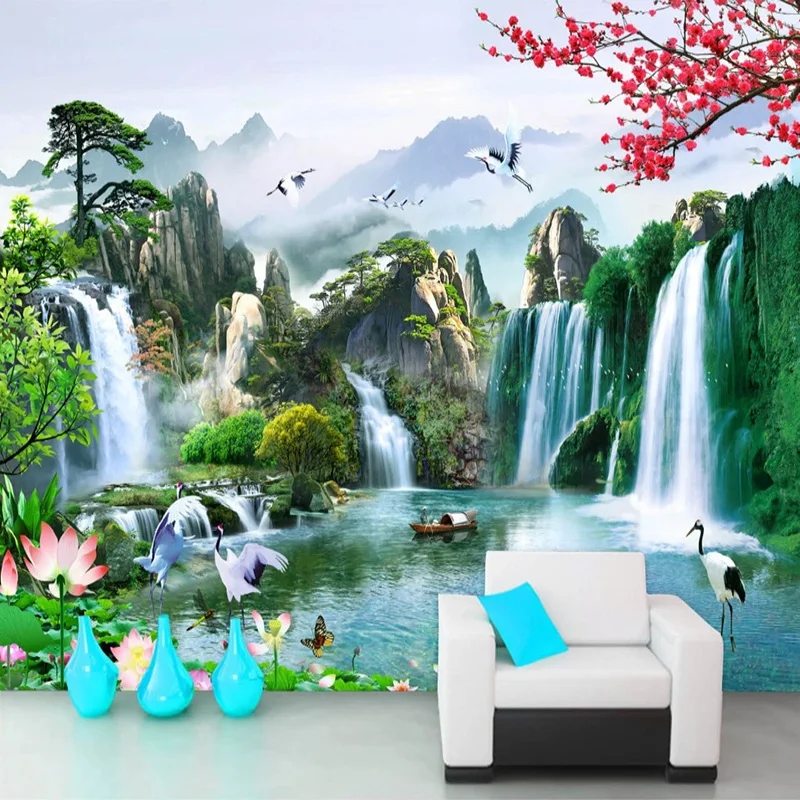 

Custom Mural Wallpaper Chinese Style 3D Waterfalls Nature Landscape Wall Painting Living Room TV Sofa Study Classic Home Decor