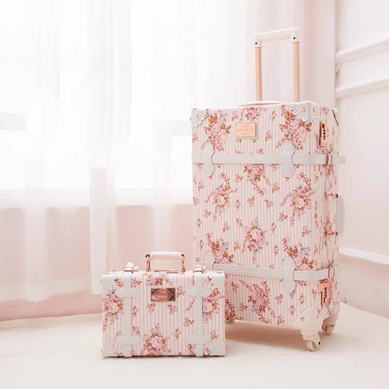 New Vintage travel suitcase women set handbag boarding trolley luggage universal wheel fresh floral fashion bag 20/22/24/26 inch