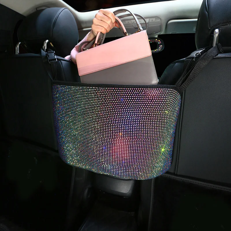 Luxury Diamond Rhinestone Car Storage Bag Organizer Seat Back Holder Multi-Pockets Car Backseat Stowing Tidying for Women