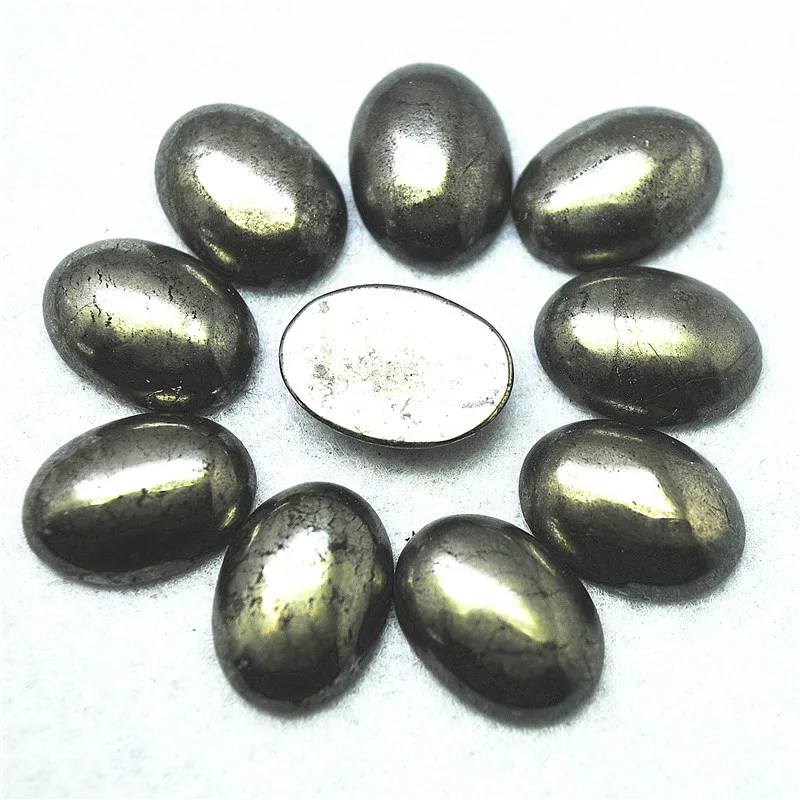 5PCS Natural Pyrite Stone Cabochons Oval Shape 10X14MM 15x20MM 18X25MM  NO Hole Loose Beads For DIY Jewelry Accessories