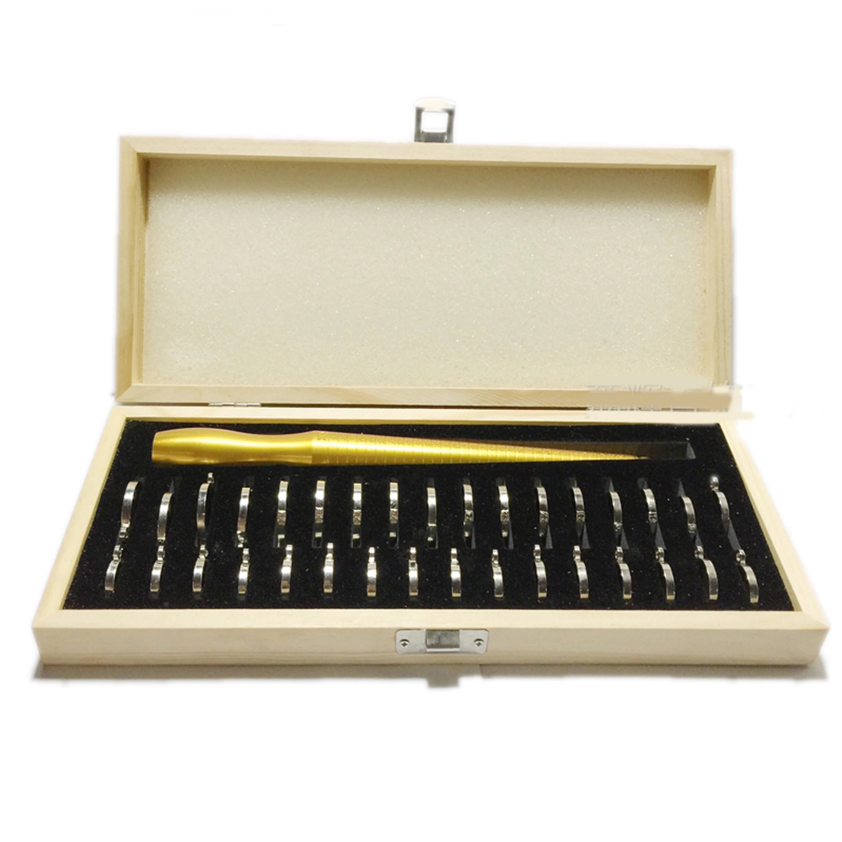 Finger Ring Size Measurement Kit Brass Mandrel Stick Finger Gauge With Wooden Box Jewellery Tool