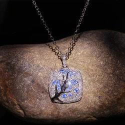 Colorful zircon Leaves branch Pendant For Women branch Sparkling Pink Cherry Tree CZ Delicate Fashion Necklace jewelry