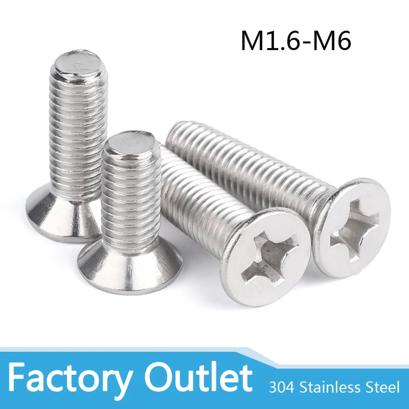 10/50 M2M2.5 M3 M3.5 M4 M5 M6 M8 A2-70 304 Stainless steel GB819 Cross Phillips Flat Countersunk Head Screw Bolts Length 3-100mm 