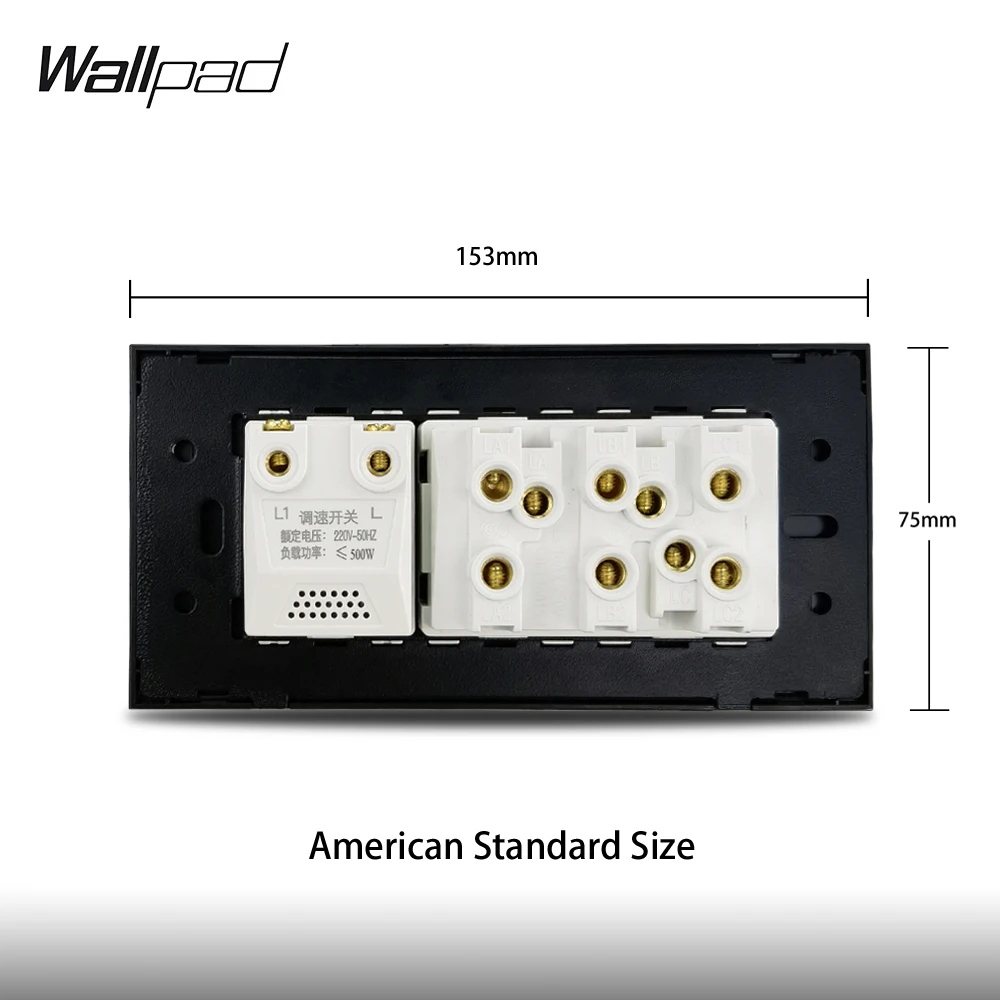 Immagine 6: 153*75mm 3 Gang attiva/disattiva pulsante e interruttore ventola L3 interruttore a pulsante in alluminio nero con indicatore LED e interruttore di controllo della velocità della ventola