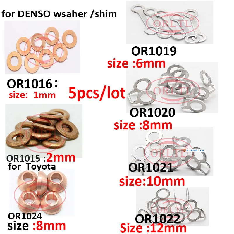 

5pc 095000-6250 Gasket Diesel Injector Shims Copper Washer for Denso seriesToyota Komatsu injector 1mm 2mm 6mm 8mm 10mm 12mm