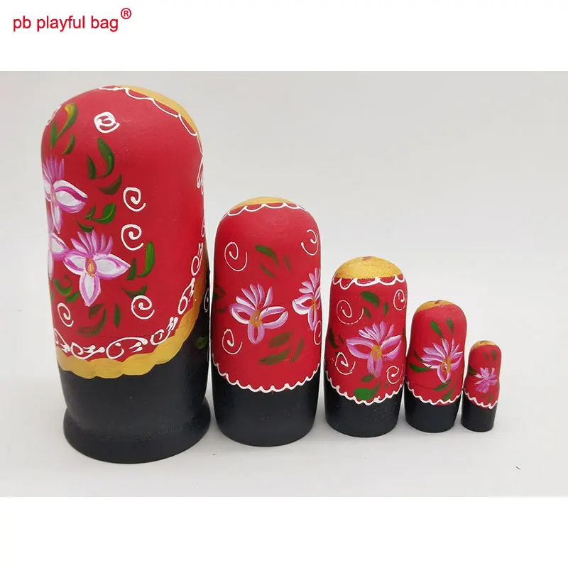 PB borsa giocosa cinque strati Bauhinia Flower bambole russe set di giocattoli fai da te in legno artigianato arte popolare regalo speciale per bambini HG38