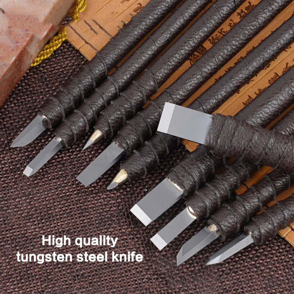 pottery high hardness Steel Carving Knife Carbide Carbide Knife Stone Carving Knife Wood Craft Clay Carving Tool Set with bag