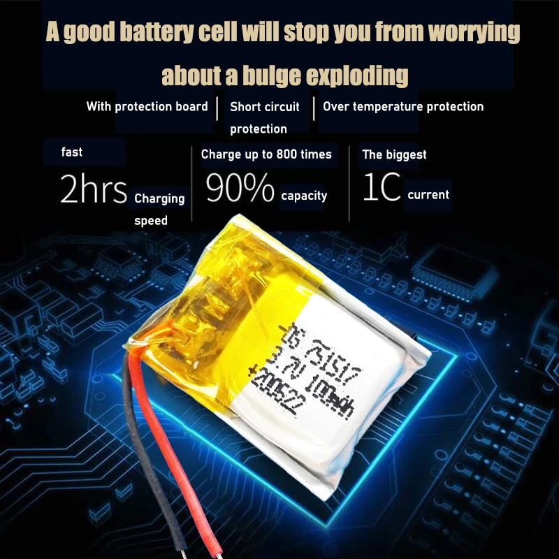 Batería recargable de polímero de litio 3,7, batería de iones de litio de 100 V, 751517 mAh, para MP3, MP4, Auriculares bluetooth, grabadora de luz LED