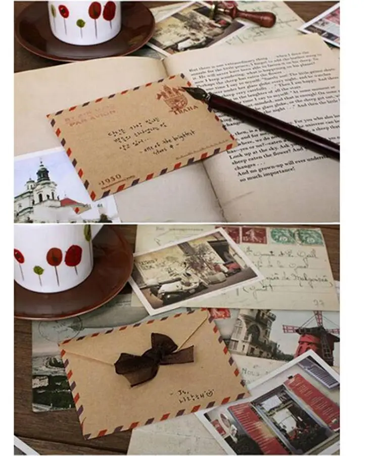 10 PCS Retro Postcard Letter Mini Gifts Envelope Stationary Storage Brown Kraft Paper Vintage Envelopes School Supplies