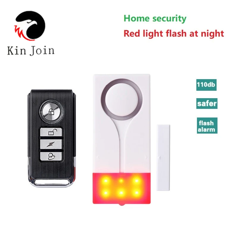 KINJOIN Home Security Alarm Red Flash With Sound Window Door Magnet Sensor Detector Wireless Alarm System+Remote Controller