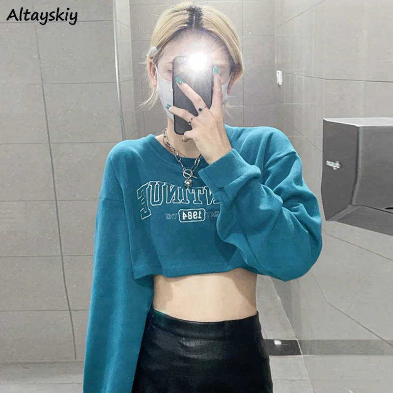 Hoodies Women Summer Letter Printed Fashion Chic Hot Girls Cropped Tops High Street Casual Korean Style Harajuku Hip-hop Slim