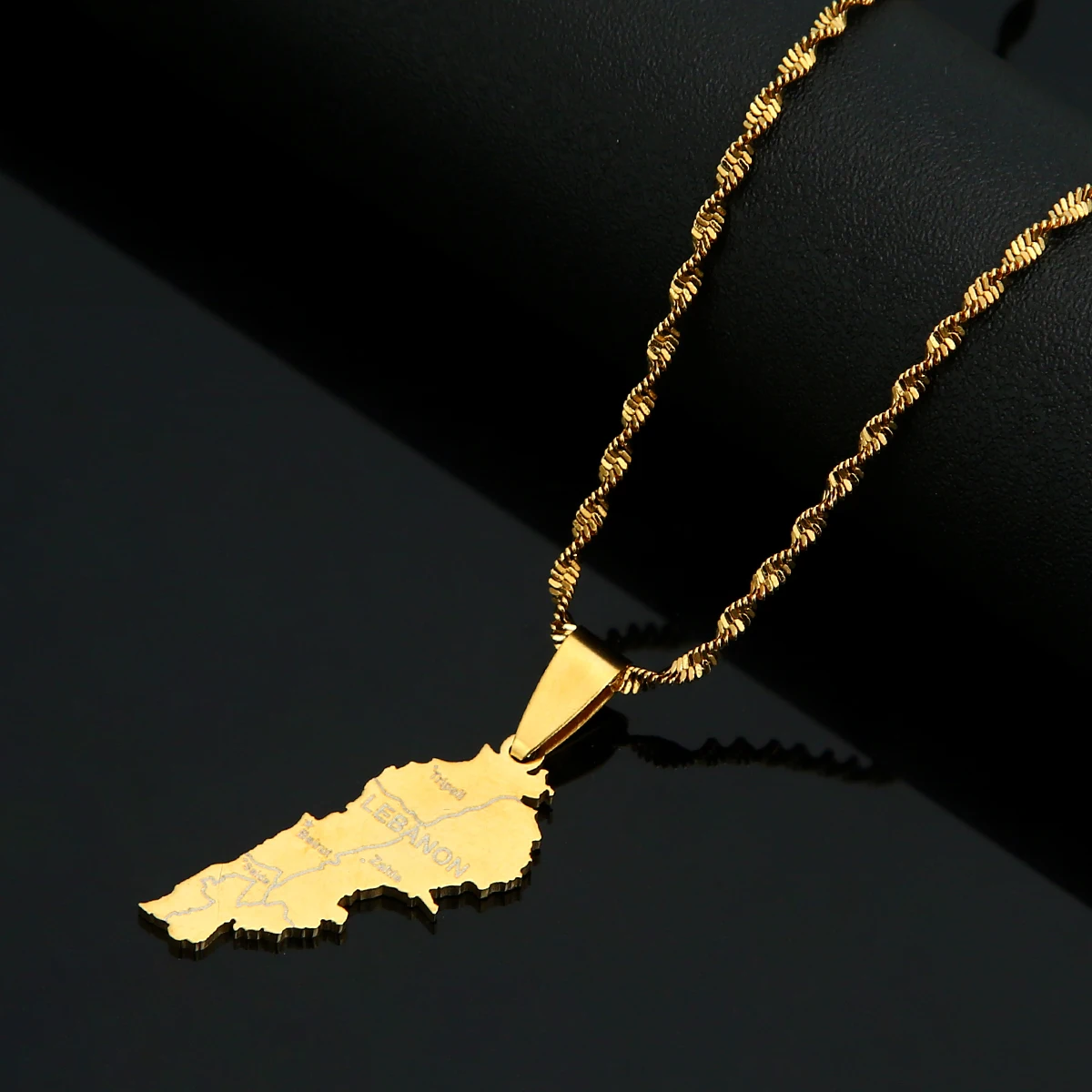 Stainless Steel Gold Color Lebanon Map Pendant Necklace Map of Lebanese Patriotic Jewelry