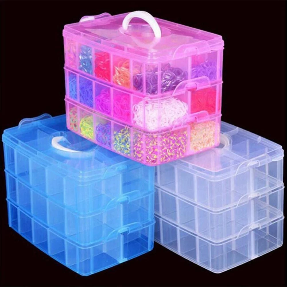 3 Layers 18 Racks Storage Box Jewelry Container Pearl Organizer Home Storage Case Organization Clear Plastic Jewelry Storage Box