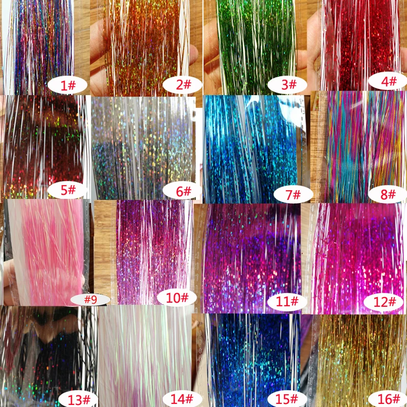 Colorful Hair Tinsel Rain Glitter Hair Dazzles Extensions Shiny Threads In Hair For Hippie Braids Strips Hair Accessoires