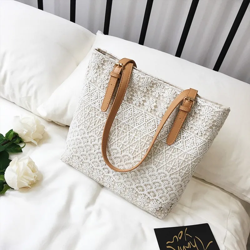 New Lace Tote Bag Canvas Bag Large Capacity Shoulder Bag Fashion High Quality Shoulder Bag