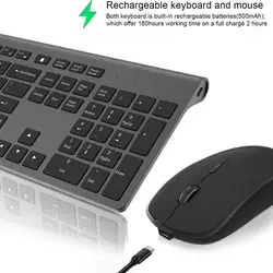 Wireless Keyboard and Mouse Combo Rechargeable 2.4G USB Ultra Slim Full Size Keyboard & Mouse Set,France/Germany/Spain/US Layout