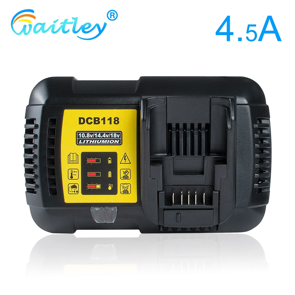 Waitley DCB118 Li-ion Battery Charger Replacement Compatible with Dewalt Tool Fast Charging 4.5A 10.8V 14.4V 18V 20V DCB200